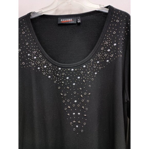 Vintage Y2K Allure Womens Tunic Top Size 1X Black Embellished Long sleeve Grunge - Picture 2 of 8